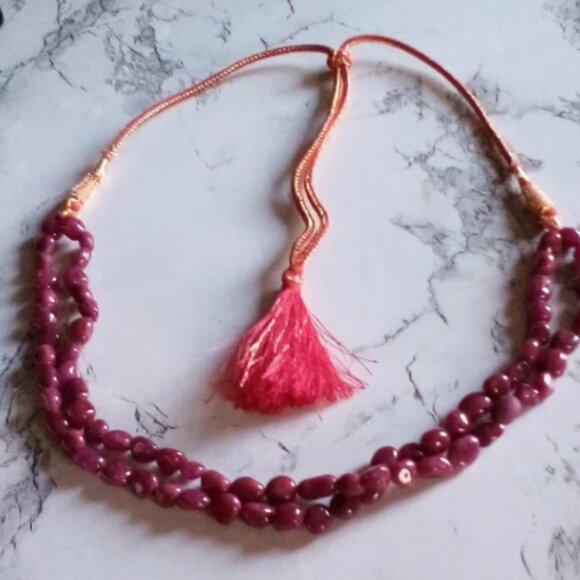 Natural Genuine Ruby Necklace Double Strand Adjustable Tasseled Pull Ro… - Picture 9 of 12